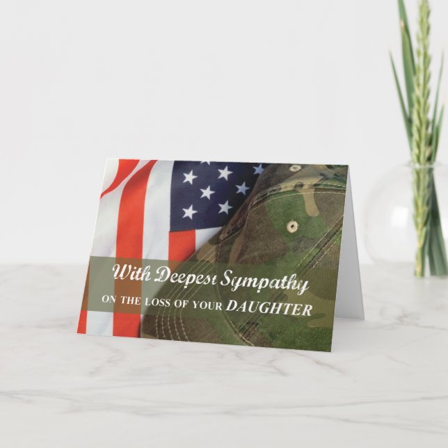 Daughter Army Military Soldier Sympathy Hat & Flag Card (Front)