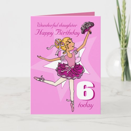 Daughter ballerina birthday pink purple age card