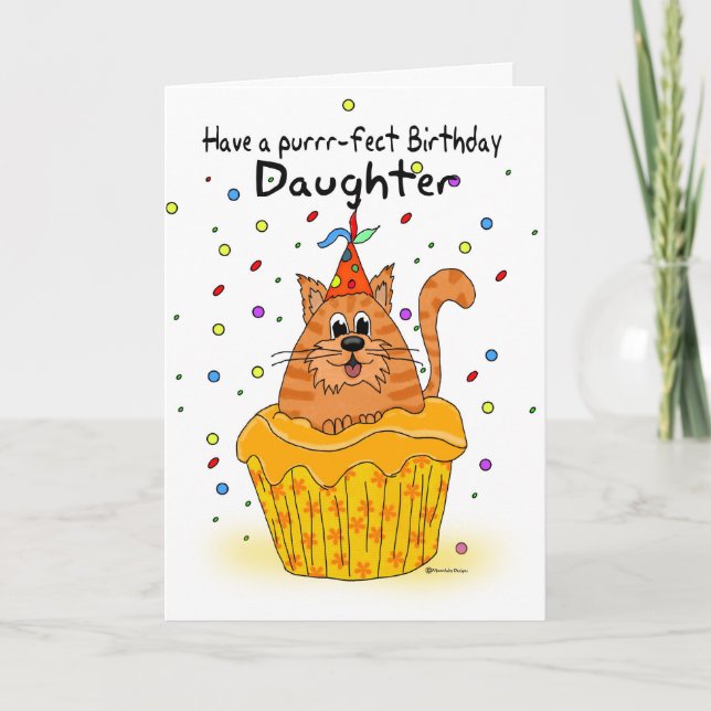 daughter birthday card with ginger cupcake cat (Front)