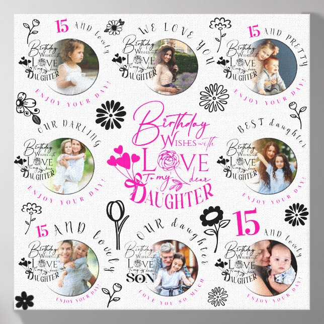 Daughter Birthday Custom Photo Canvas Photo Tile (Front Set)