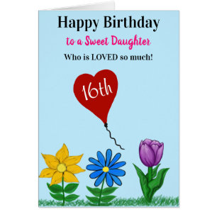 Daughter Birthday Floral Heart Balloon ANY AGE Cards