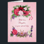 Daughter Birthday Gorgeous Roses Cards<br><div class="desc">This birthday card for a daughter has beautiful roses in full bloom. The pink background has pale pink roses showing through. A gorgeous,  traditional birthday card that will give real joy.</div>