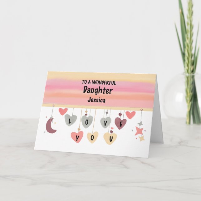 Daughter Birthday Hearts Moon Stars Card (Front)