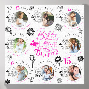 Daughter Birthday Photo Collage Typography  Canvas Photo Tile