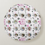 Daughter Birthday Photo Collage Typography  Round Pillow<br><div class="desc">This birthday design is created for a daughter and features a modern multi-image layout that highlights eight photos in a soft, balanced photo montage composition. It is suitable for daughters of different ages, from childhood through teenage and middle-aged years, and can also be used for someone who is like a...</div>