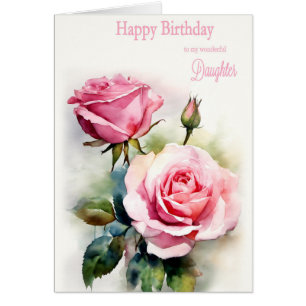 Daughter Birthday Roses Painted Watercolor Cards
