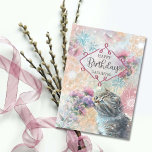 Daughter Birthday Sweet Kitty and Flowers Collage  Card<br><div class="desc">Birthday card for daughter with a sweet little kitten smelling a bouquet of flowers,  surrounded by a collage of other floral elements and watercolor and white inky marks.</div>
