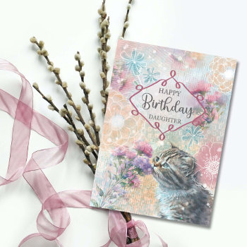Daughter Birthday Sweet Kitty And Flowers Collage  Card by SimplyPutByRobin at Zazzle