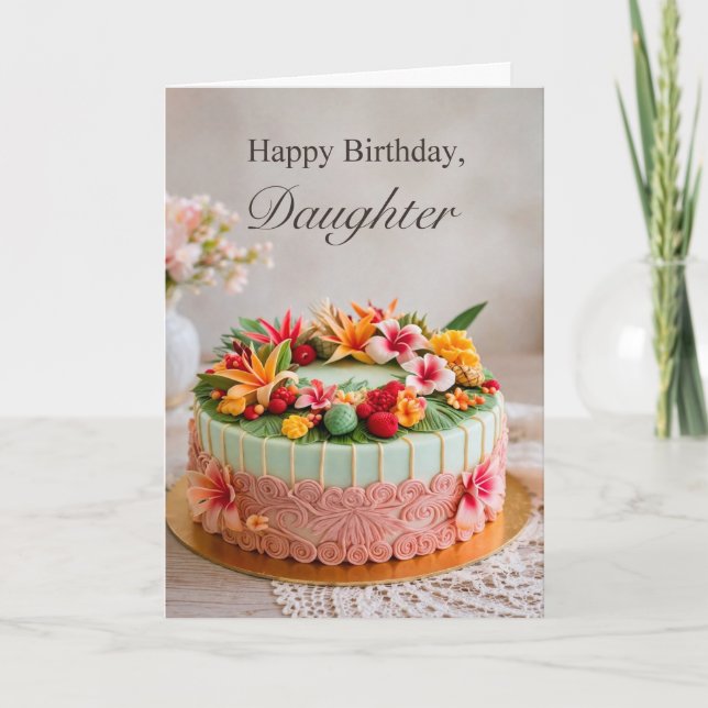Daughter Birthday Tropical Cake card (Front)