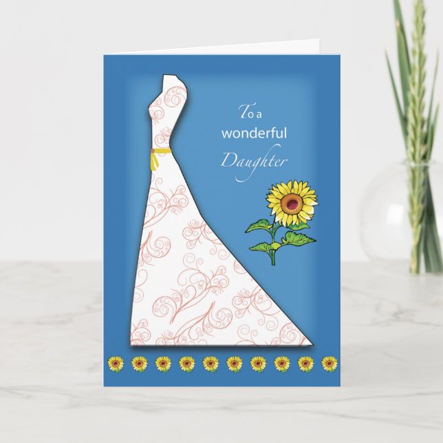 Daughter Bridal Shower Sunflower on Blue Card (Front)
