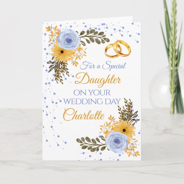 Daughter Bride Wedding Day Floral Congratulations Card (Front)