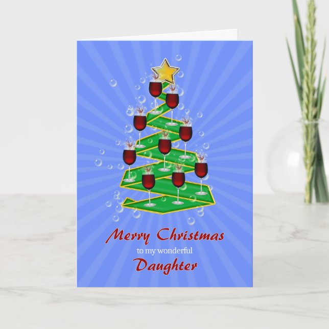 Daughter, Christmas Tree with Wine Holiday Card (Front)