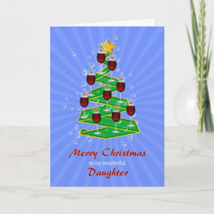 Daughter, Christmas Tree with Wine Holiday Card