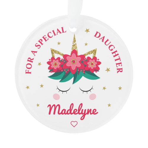 Daughter Christmas Unicorn Personalized Ornament
