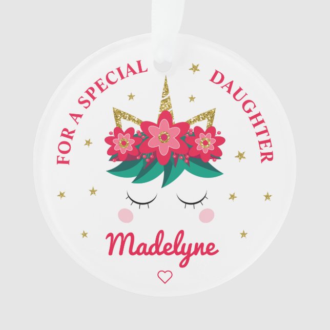 Daughter Christmas Unicorn Personalized Ornament (Front)
