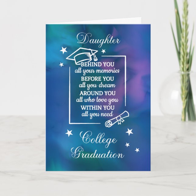 Daughter College Graduation Quote Watercolor Card (Front)