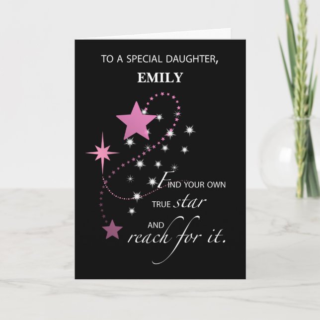 Daughter Customizable Name Pink Graduation Star Card (Front)