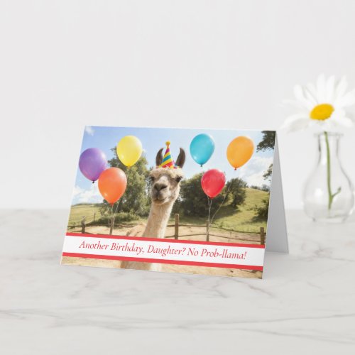 Daughter Cute and Funny Llama Party Hat Card