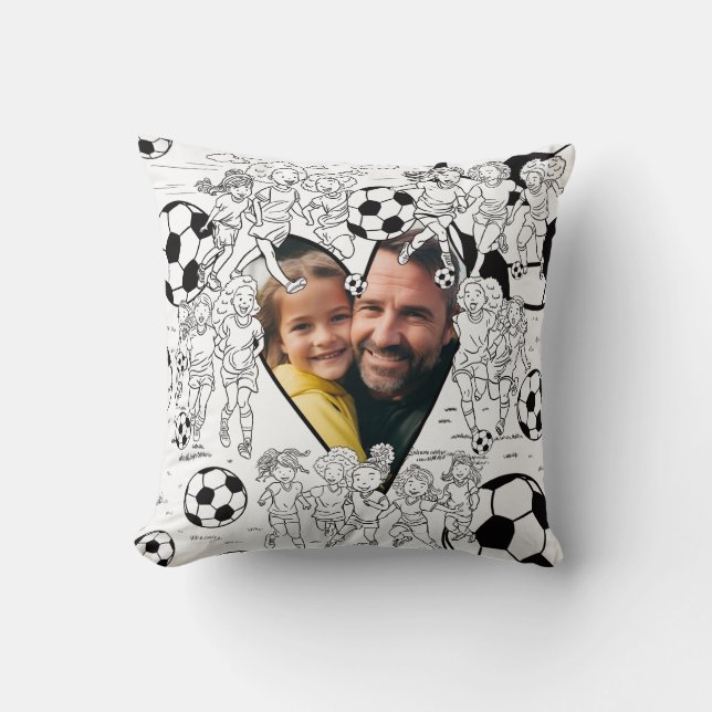 Daughter Dad Football Color In Photo Cushion (Front)