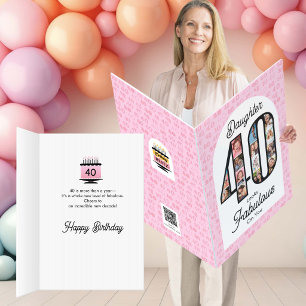 Daughter Fabulous 40th Pink Birthday Photos Card