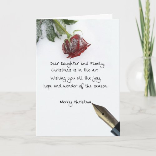 Daughter  Family christmas letter on snow Holiday Card