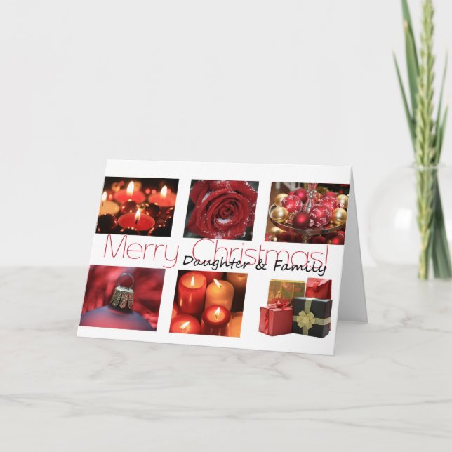 Daughter & Family Christmas red, black & white Holiday Card (Front)