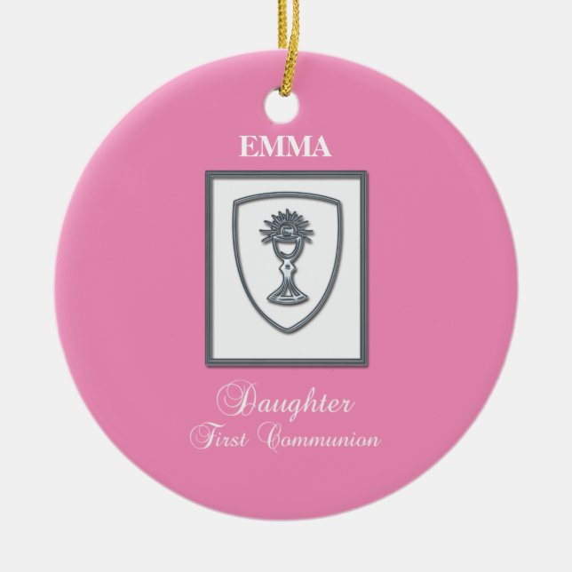 Daughter, First Communion Silver Chalice Ceramic Ornament (Front)