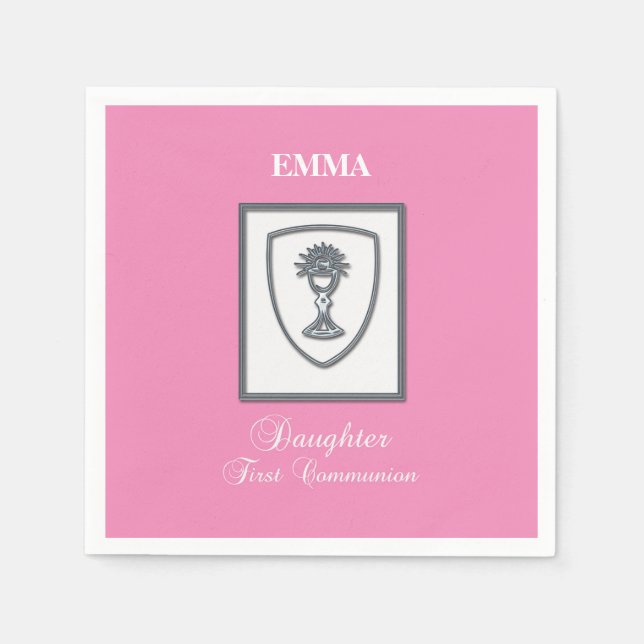 Daughter, First Communion Silver Chalice Paper Napkins (Front)