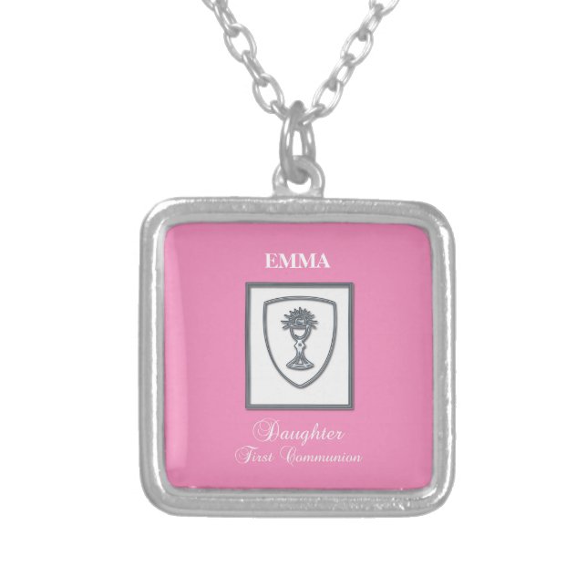 Daughter, First Communion Silver Chalice Plated Necklace (Front)