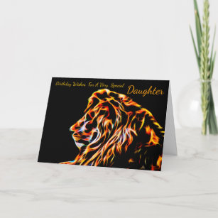 Daughter Fractal Birthday Lion, Neon Line Art Frac Card