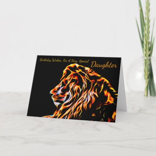 Daughter Fractal Birthday Lion Neon Line Art Frac Card