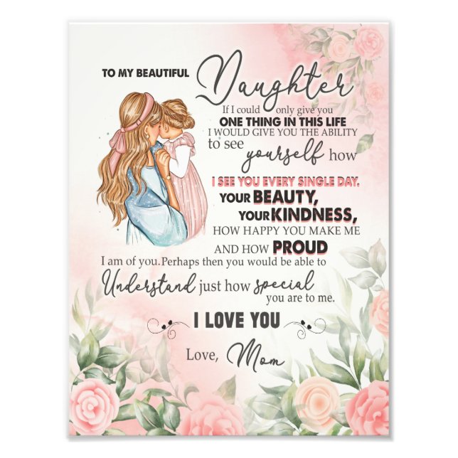 Daughter Gift | Letter To My Daughter From Mom Photo Print (Front)