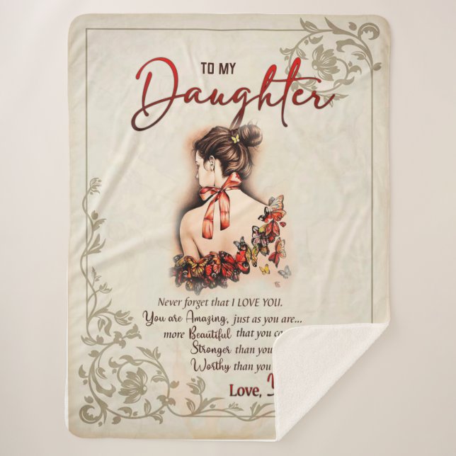 Daughter Gift | Letter To My Daughter From Mom Sherpa Blanket (Front)