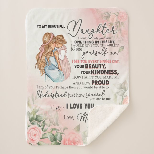 Daughter Gift | Letter To My Daughter From Mom Sherpa Blanket (Front)