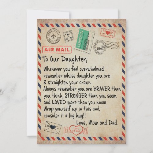 Daughter Gift  To Our Daughter Love From Mom Dad Holiday Card