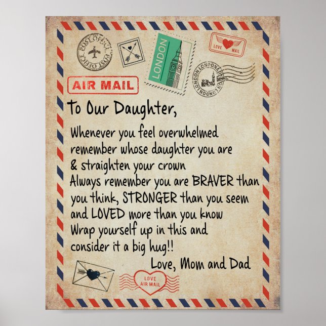 Daughter Gift | To Our Daughter Love From Mom Dad Poster (Front)