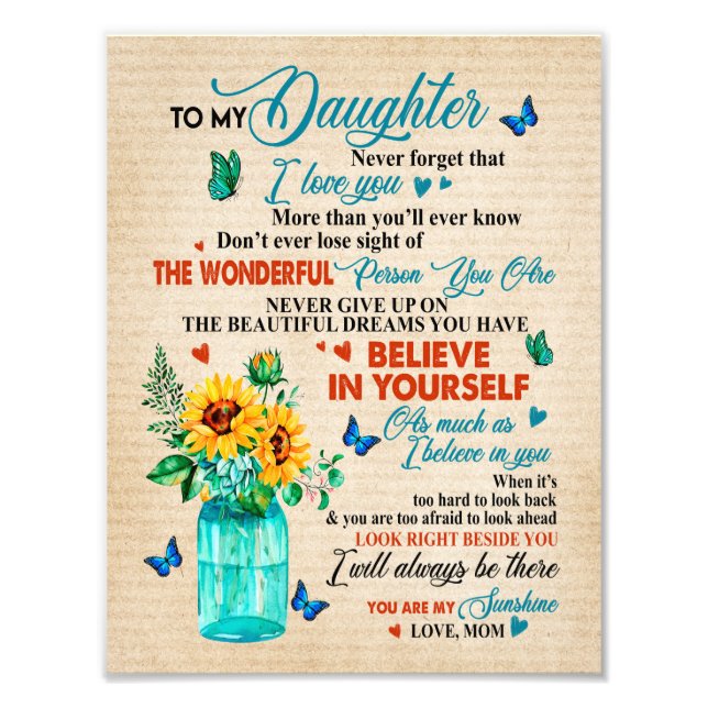 Daughter Gifts | Letter To My Daughter From Mom Photo Print (Front)
