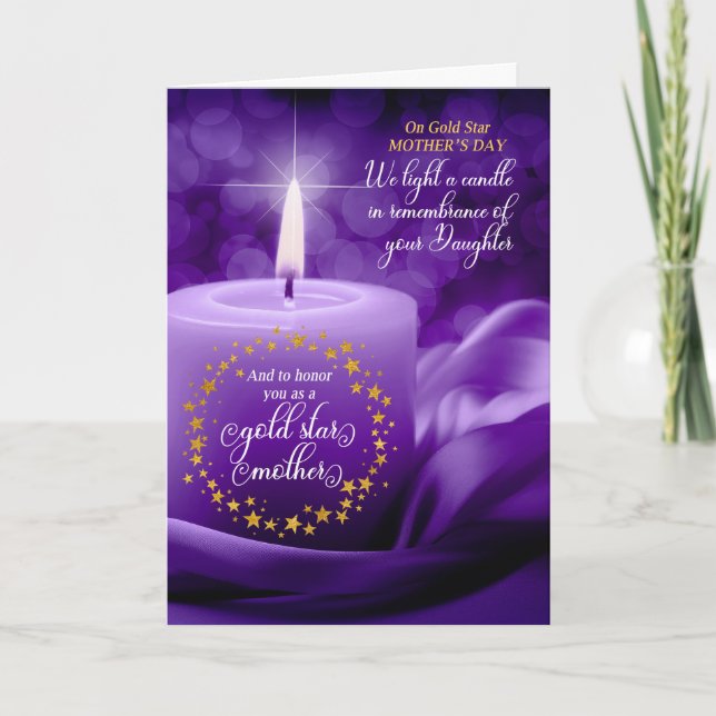 Daughter Gold Star Father's Day Purple Candle Holiday Card (Front)