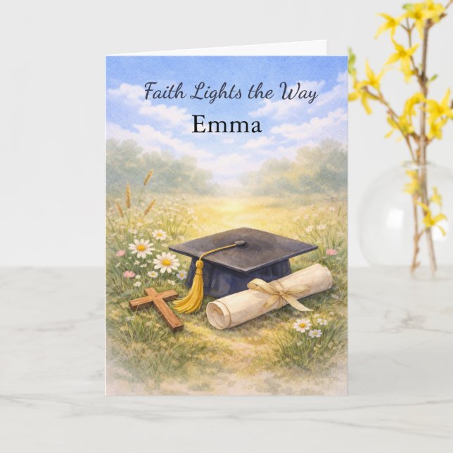 Daughter Graduation Faith Lights the Way Inspire Card (Yellow Flower)