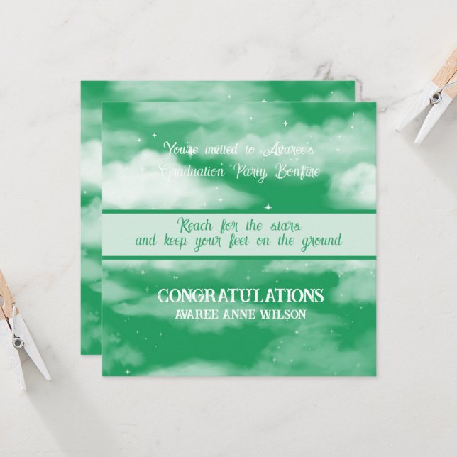 Daughter Graduation Reach for the Stars Bonfire Invitation (Front/Back In Situ)