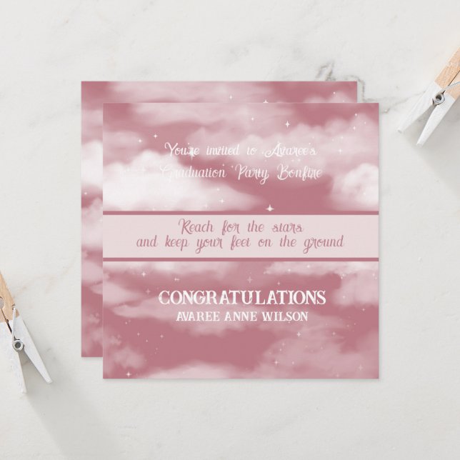 Daughter Graduation Reach for the Stars Bonfire  Invitation (Front/Back In Situ)
