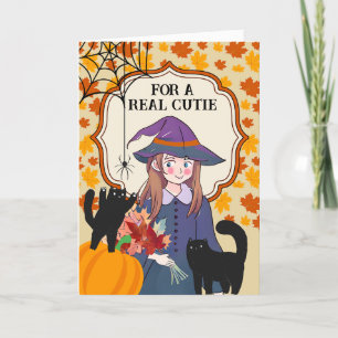 Daughter Halloween Cute Witch and Cats Card