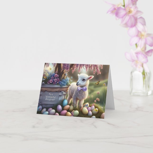 Daughter Happy Easter Cute Lamb Easter Eggs  Card (Orchid)