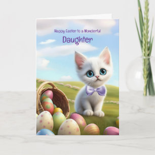Daughter Happy Easter with Cute White Kitten Card