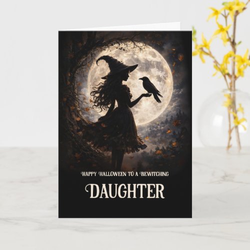 Daughter Happy Halloween Beautiful Witch and Raven Card