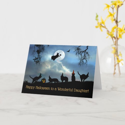 Daughter Happy Halloween Witches and Cats Card