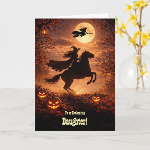 Daughter Happy Halloween with Witches Horse Card