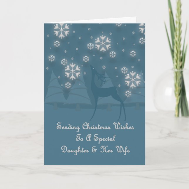 Daughter & Her Wife Reindeer Christmas Holiday Card (Front)