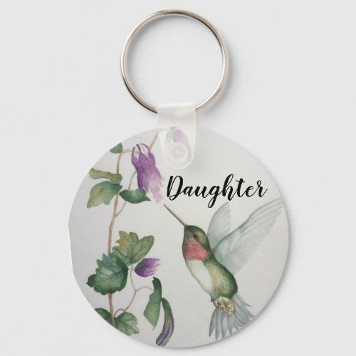 Daughter Hummingbird Garden Flower Button Keychain