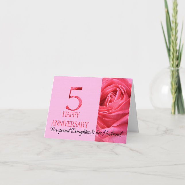 Daughter & Husband Anniversary Card Pink Rose (Front)